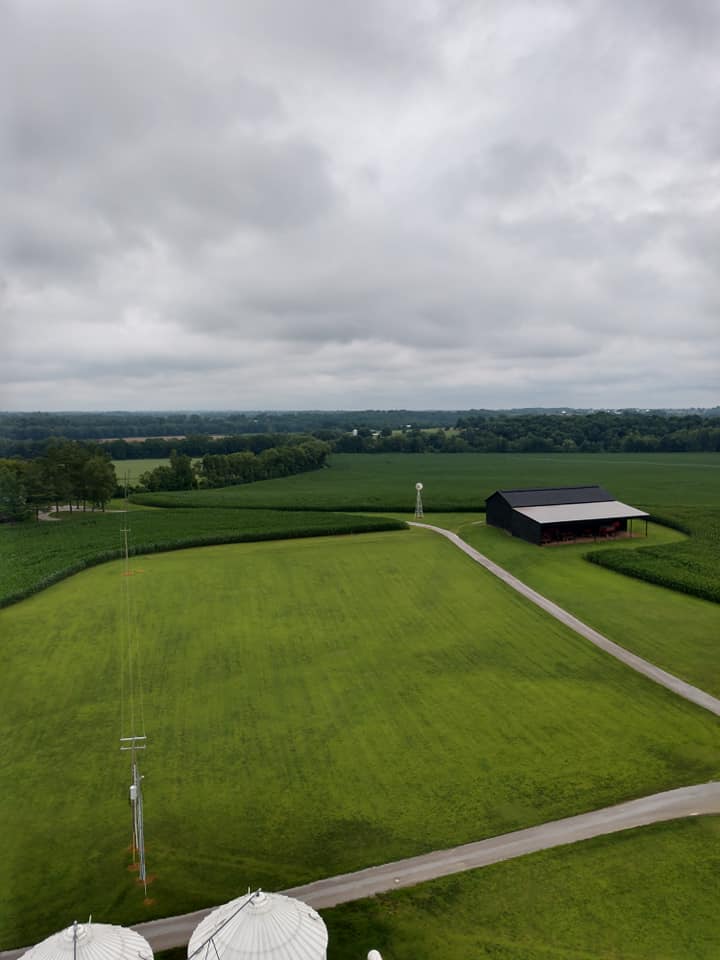 aerial view of a grain farm in Pendleton County.