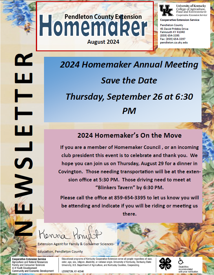 Homemaker Newsletter August 2024